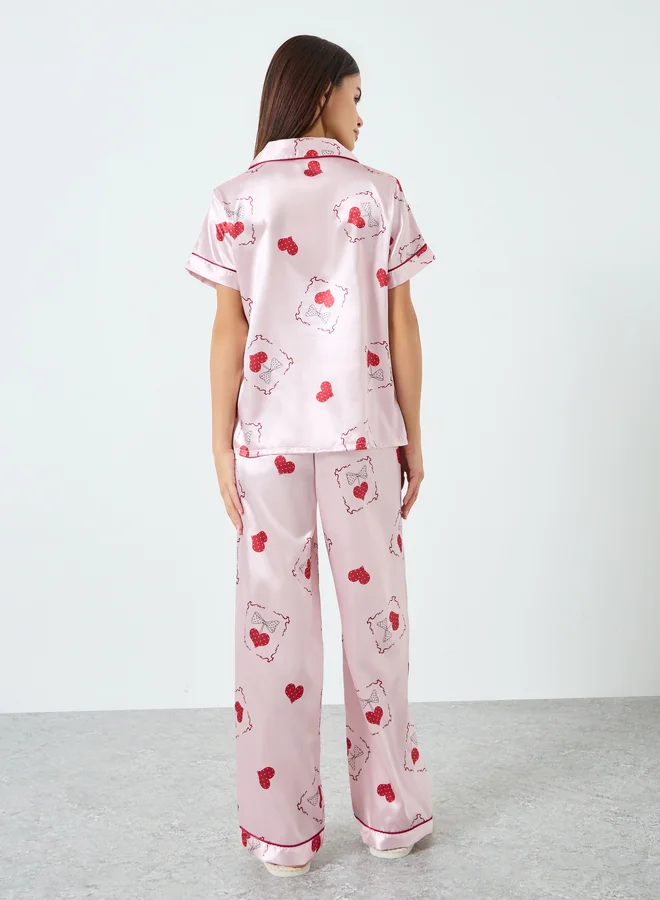 Take Two  Women Graphic Printed Short Sleeve Shirt and Pyjama Set for Women | Best Price UAE